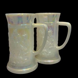 Vintage Federal Glass Co Iridescent Milk Glass Stein Beer Mug carnival glass set
